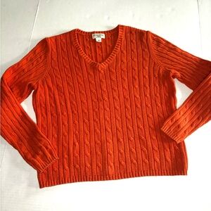 Cable Knit V-neck Orange Long Sleeve Sweater St.‎ John’s Bay Women’s M Petite